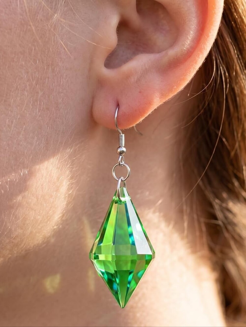 Green Dangle Earrings Faceted